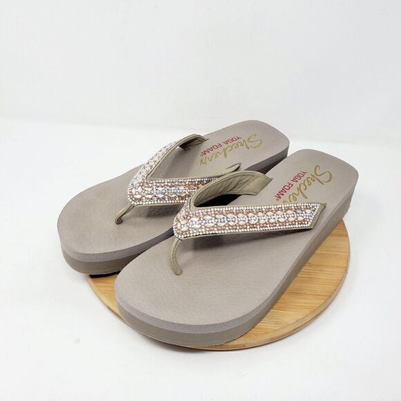 Skechers Sandals Womens 9 Cali Vinyasa Glory Flip Flop Rhinestone Platform Shoes - Picture 2 of 14